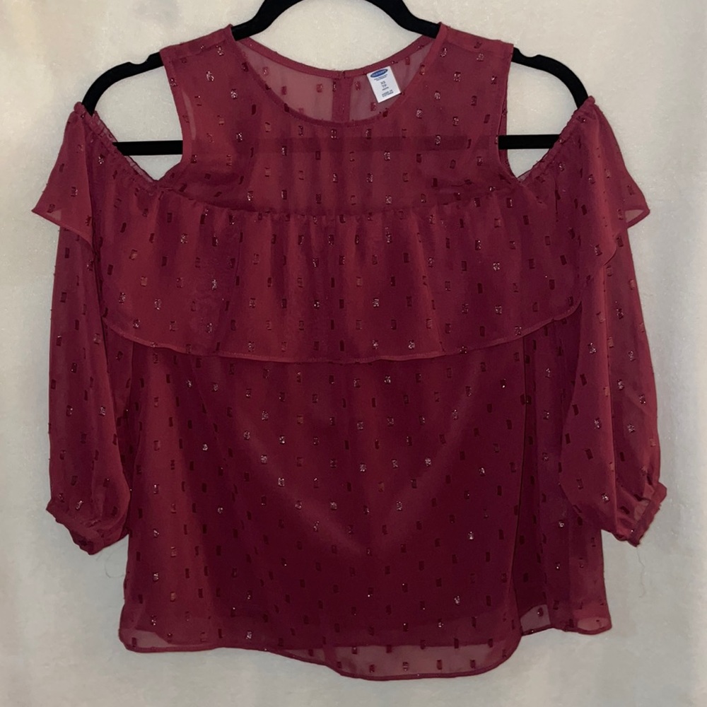 Sheer Maroon Sparkle Top